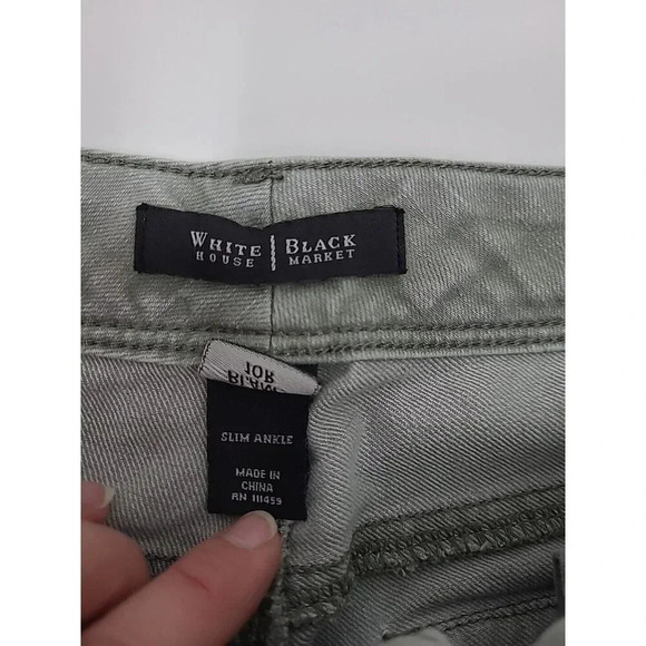 White House Black Market Green Jeans Women's Size 10R Slim Ankle Beaded Accents - Picture 5 of 6